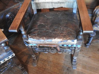Pair of carved wood armchairs with gilded...