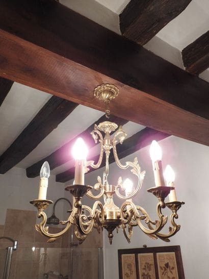 Bronze and gilt brass chandelier with six...