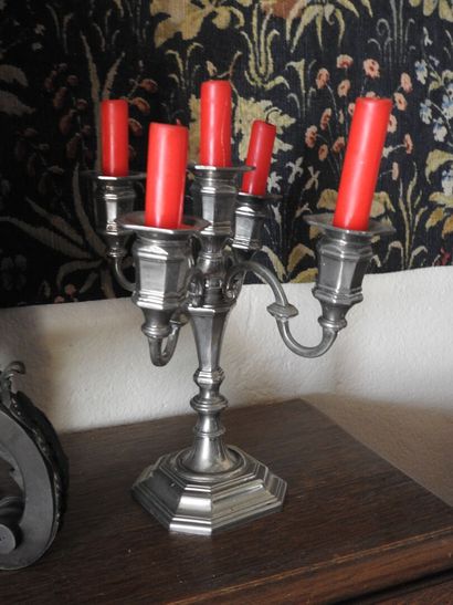 Pair of silver-plated candelabras with five...