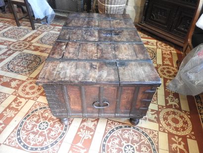 Natural wood chest with wrought iron hinge.
19th...