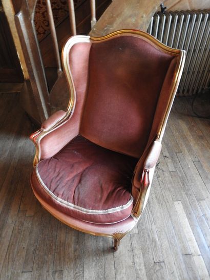 Molded and gilded wood Bergère with ears.
Louis...