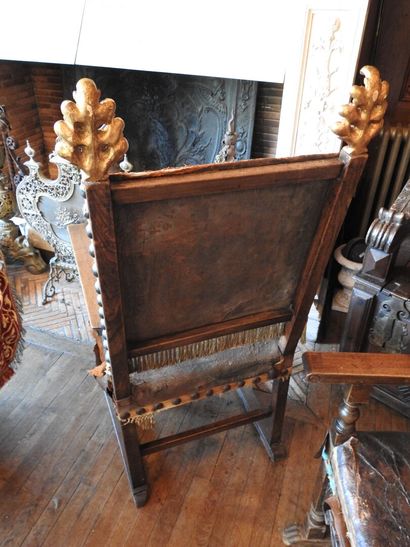 Pair of carved wood armchairs with gilded...
