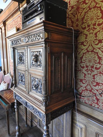 Carved walnut credenza cabinet decorated...