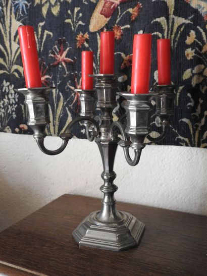Pair of silver-plated candelabras with five...