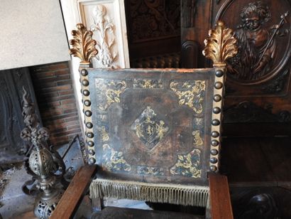 Pair of carved wood armchairs with gilded...