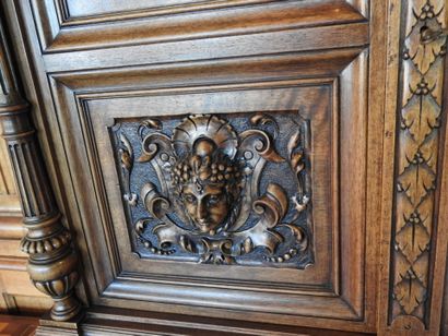 Carved walnut credenza cabinet decorated...