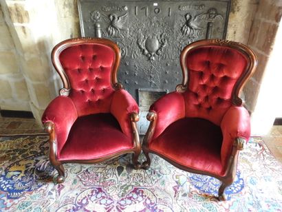Pair of mahogany armchairs, curved back,...