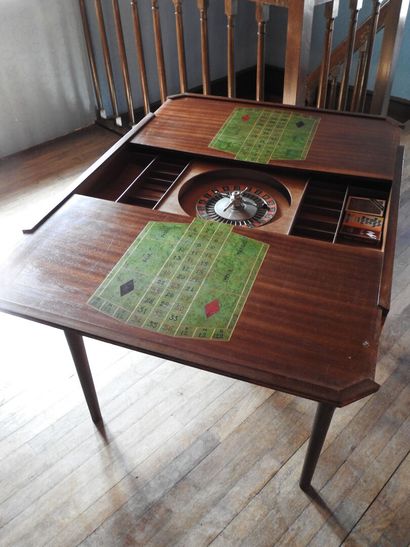 Wooden inlaid game table with foliage decoration...
