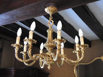 Gilt bronze chandelier with eight arms. 
20th...