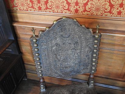 Pair of chairs in carved wood, seat and back...
