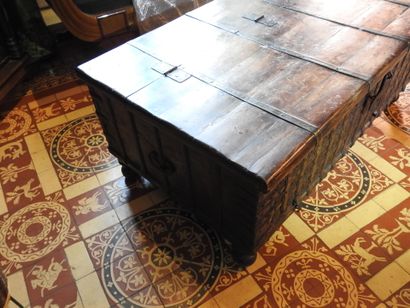 Natural wood chest with wrought iron hinge.
19th...