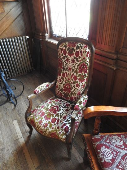Set of two carved wood armchairs, one Voltaire...
