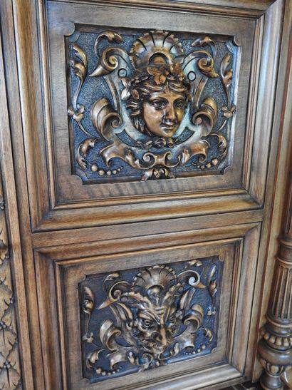 Carved walnut credenza cabinet decorated...