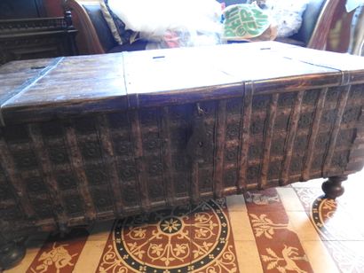 Natural wood chest with wrought iron hinge.
19th...