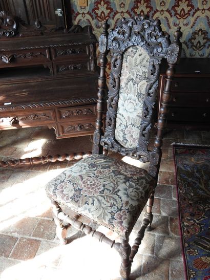 Carved wood stepped desk opening with four...