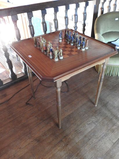 Wooden inlaid game table with foliage decoration...