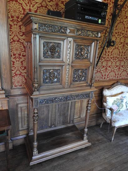 Carved walnut credenza cabinet decorated...