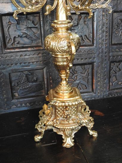 Pair of 6-light candelabra with 5 brass arms....