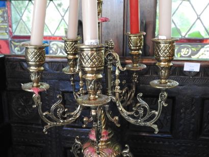 Pair of 6-light candelabra with 5 brass arms....