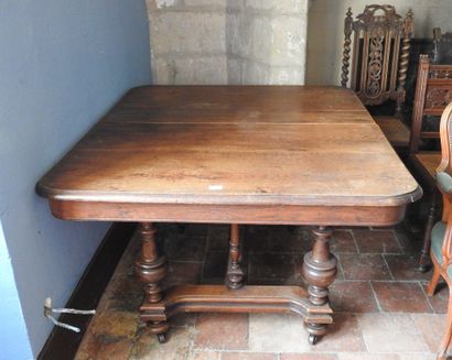 Rustic wooden table on casters. 
73 x 113...