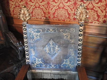 Pair of carved wood armchairs with gilded...