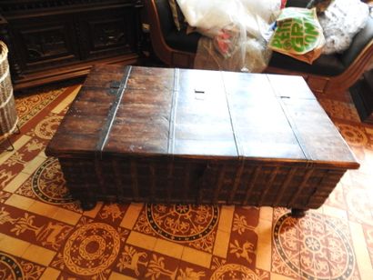 Natural wood chest with wrought iron hinge.
19th...