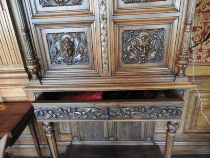 Carved walnut credenza cabinet decorated...