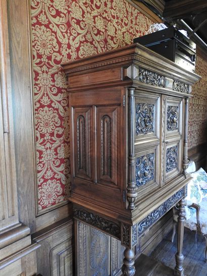 Carved walnut credenza cabinet decorated...