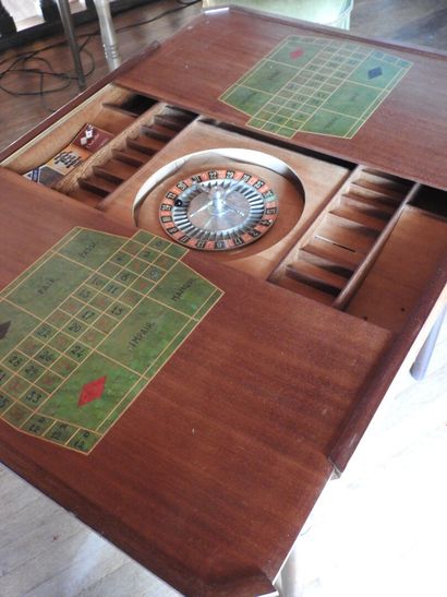 Wooden inlaid game table with foliage decoration...