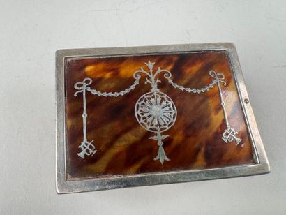 Boîte à allumettes en écaille et argent étranger...
