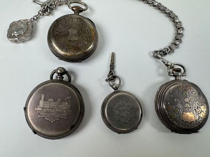 Set of three gousset watches, a vest chain...