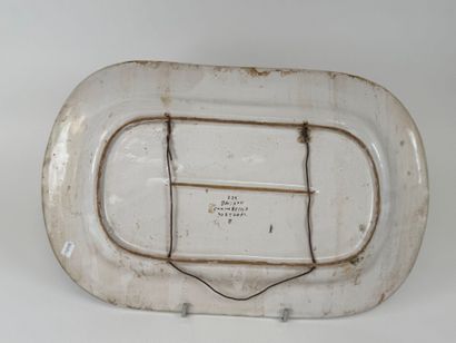 Large polychrome earthenware dish with enameled...