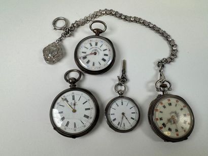 Set of three gousset watches, a vest chain...