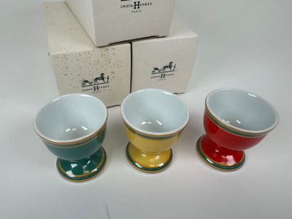 HERMES in Paris.
Three egg cups in polychrome...