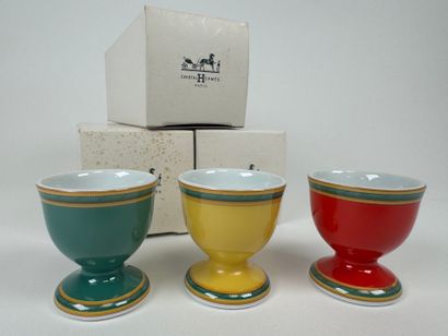 HERMES in Paris.
Three egg cups in polychrome...