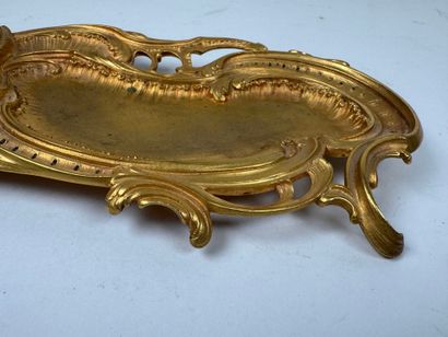 Small gilt bronze openwork inkwell with foliate...