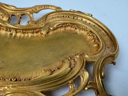 Small gilt bronze openwork inkwell with foliate...