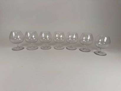 BACCARAT.
Set of 7 crystal cognac glasses.
Stamped.
H....