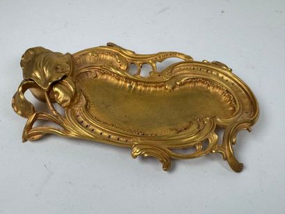 Small gilt bronze openwork inkwell with foliate...