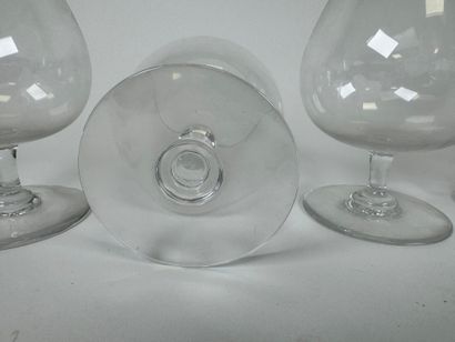 BACCARAT.
Set of 7 crystal cognac glasses.
Stamped.
H....