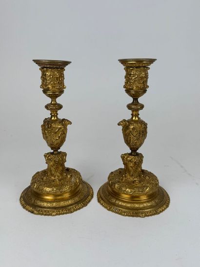 Pair of small ormolu torches decorated with...