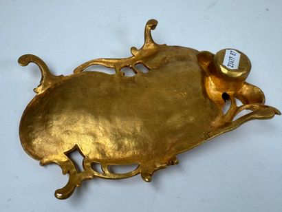 Small gilt bronze openwork inkwell with foliate...
