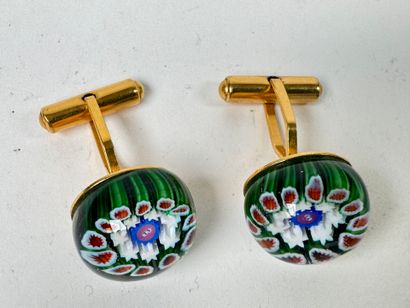 SAINT-LOUIS.
Pair of gilt metal and colored...