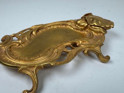 Small gilt bronze openwork inkwell with foliate...