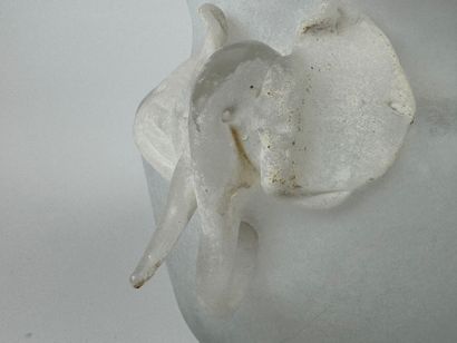Blown and frosted glass vase on pedestal,...