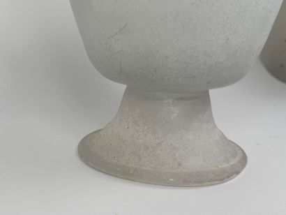 Blown and frosted glass vase on pedestal,...