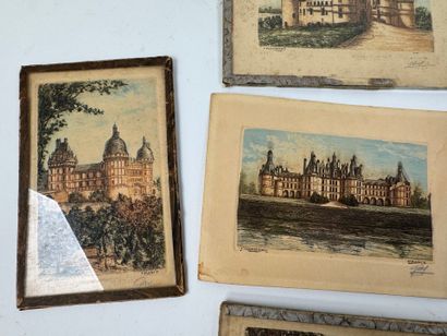 Set of five color etchings depicting Loire...