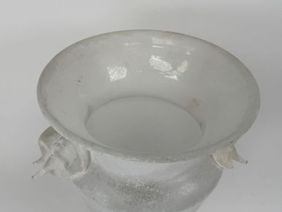 Blown and frosted glass vase on pedestal,...
