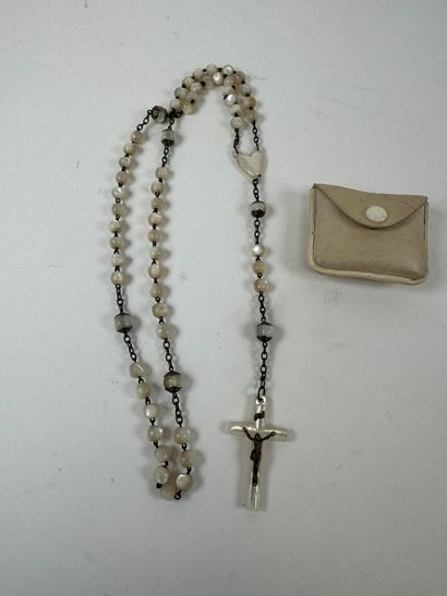 Mother-of-pearl and metal rosary, presented...
