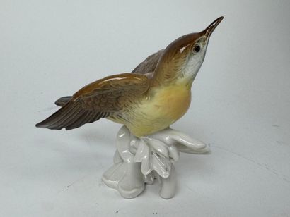 Karl ENS (1802-1865), Lark, polychrome porcelain...